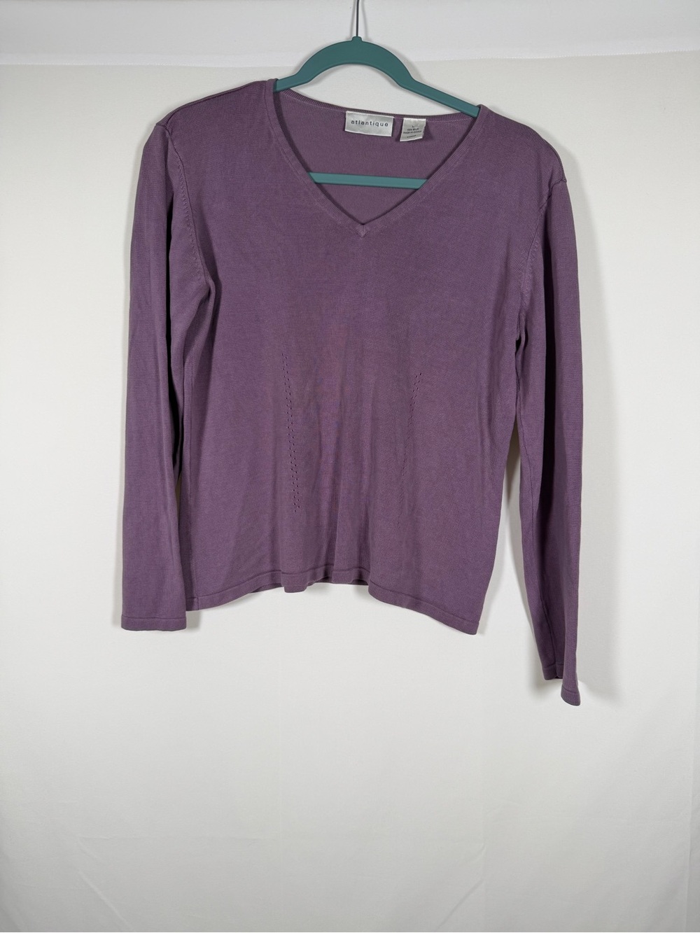 Atlantique Purple V-Neck 100% Silk Long Sleeve Sweater Top